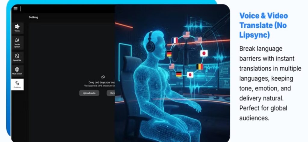 AI Voice Designer 2025 best AI voice generator showing multiple languages and accents